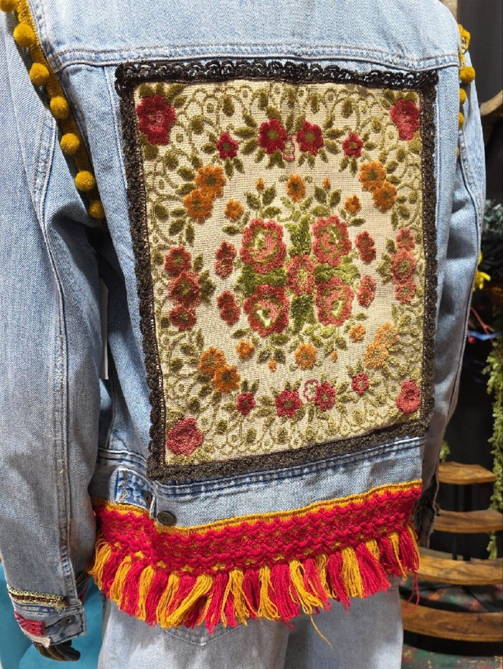 Artisan Embellished Light Wash Denim Jean Jacket -OOAK - Picture 12 of 16